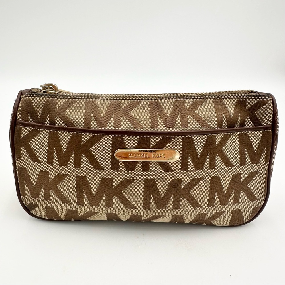 Michael Kors Brown and Tan Logo Clutch EUC